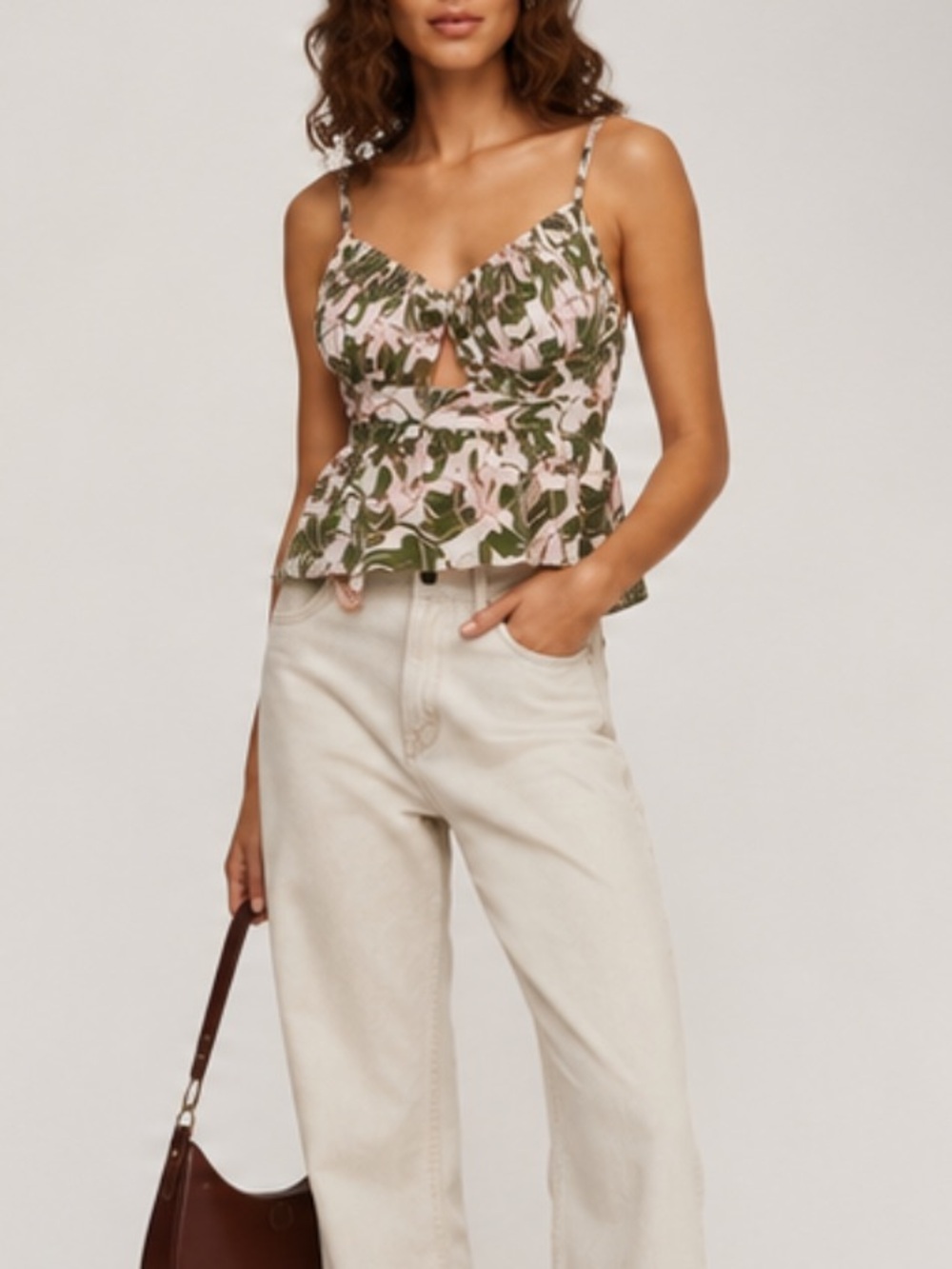 NWT Parker Floral Egret Peplum Camisole Crop Top Size 6/S